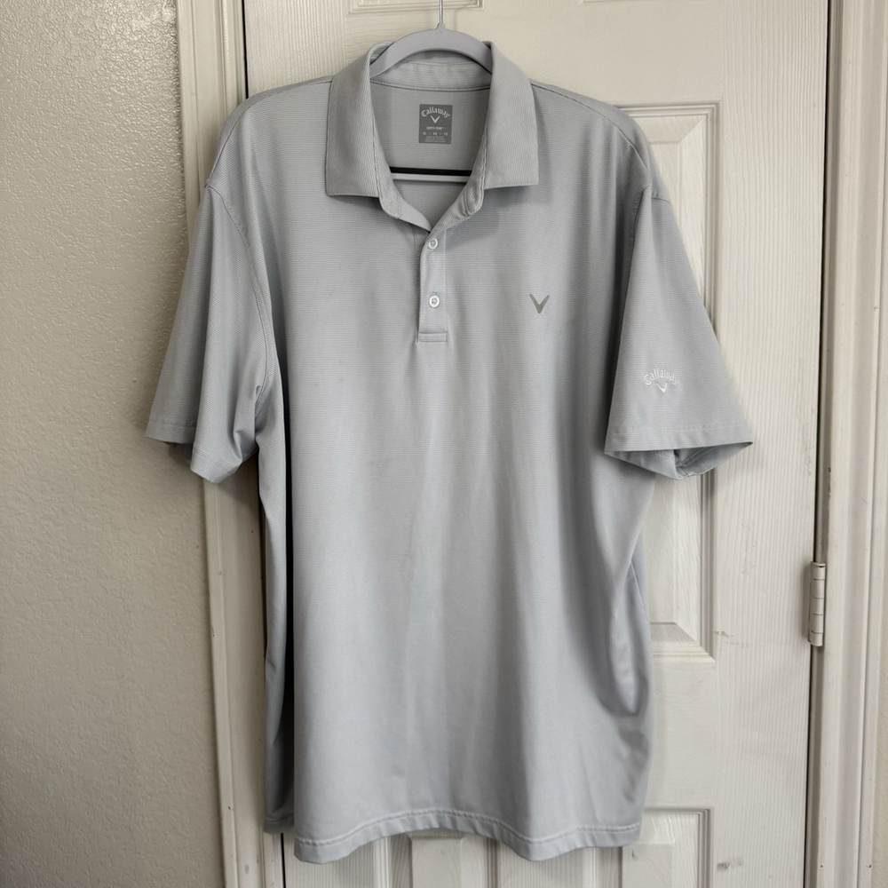Callaway Opti Dry XL Light Blue & White Striped Performance Golf Shirt